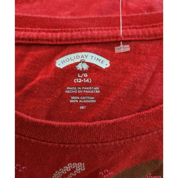 Holiday Time Womens Red Bah Humbug Christmas Cat Graphic T-Shirt L/G - Picture 3 of 3